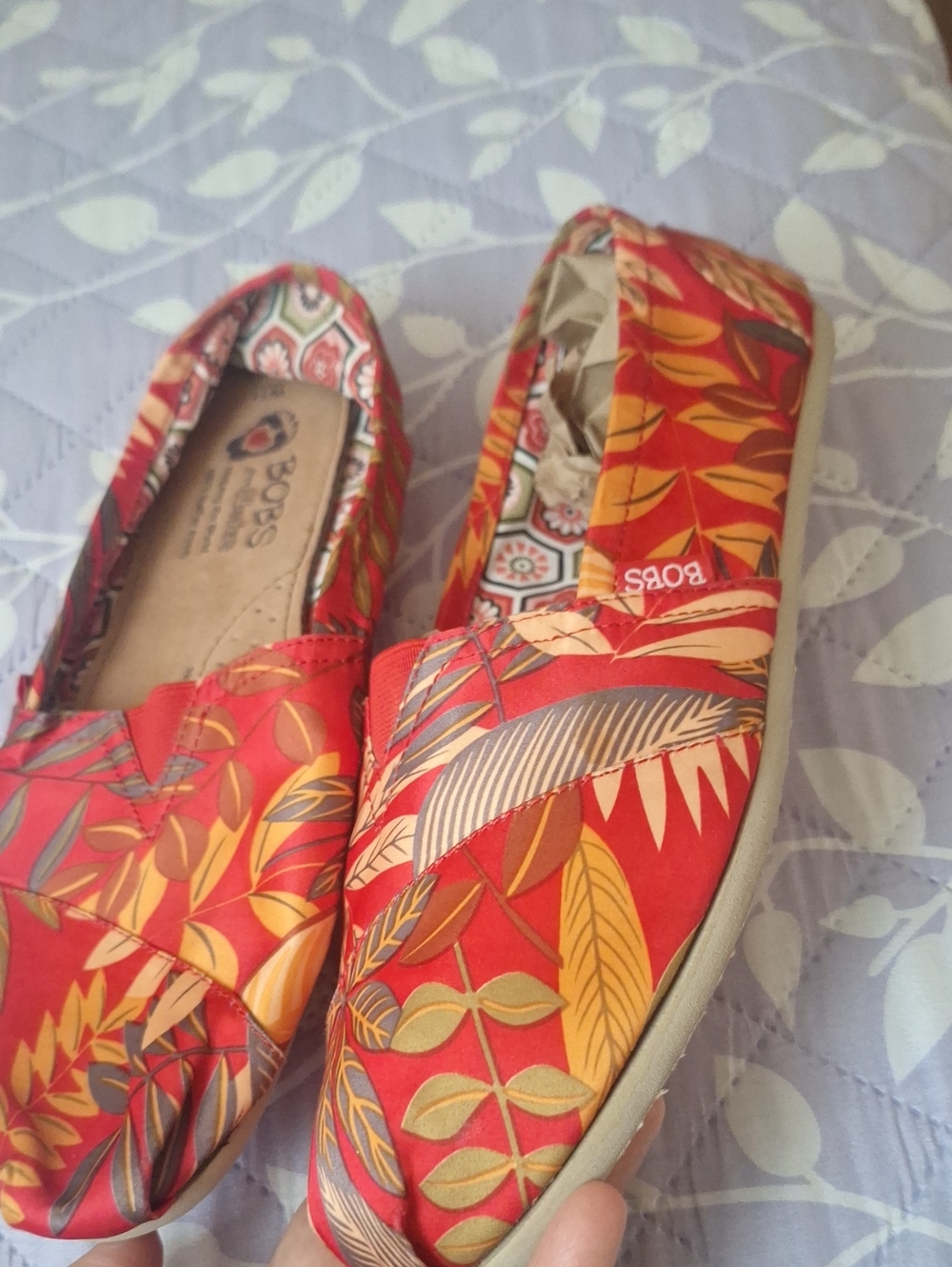 Skechers Red and Yellow Tropical Print Slip-On Flats